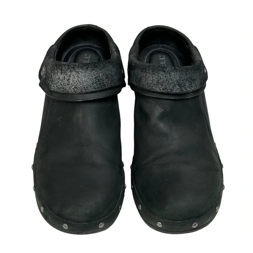 Merrell Black Luxe Leather Wrap 2.5” Slip On Clog w Nickel Stud Accents Size 11 - Picture 6 of 14